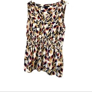 Banana Republic Colorful Leaf Print Cinched Waist Sleeveless Blouse Medium